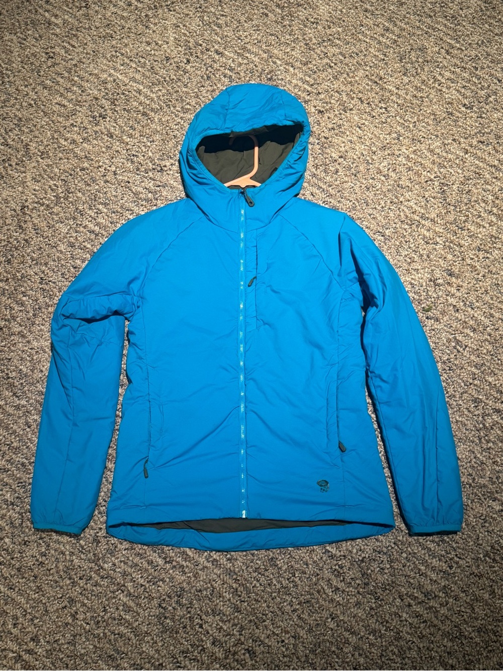 Mountain Hardwear Teal Blue Hooded Puffy Jacket, Size Small, electric blue color